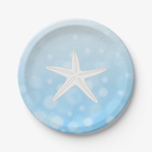 Blue Beach Themed Starfish Paper Plates (Front)
