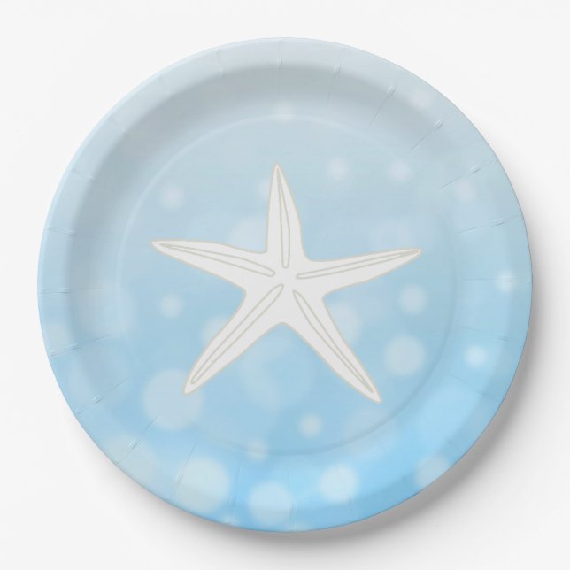 Blue Beach Themed Starfish Paper Plates (Front)