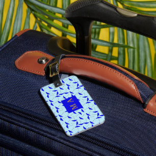 blue beach umbrella repeat pattern monogram luggage tag