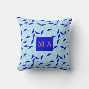 blue beach umbrella repeat pattern monogram throw pillow