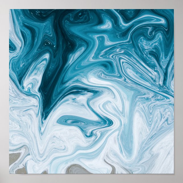 Blue Beach Waves Abstract Design Poster (Front)