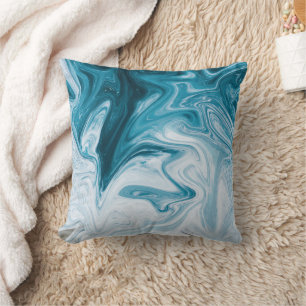 Blue Beach Waves Abstract Design Throw Pillow