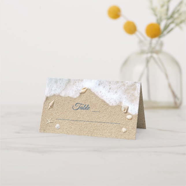 Blue Beach Waves Bat Mitzvah Folded Place Card (Front)