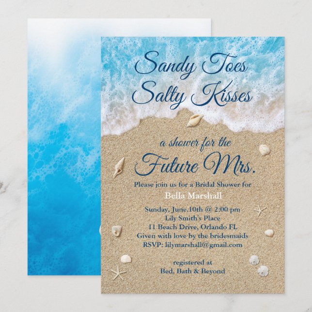 Blue Beach Waves Bridal Shower Invitation (Front/Back)