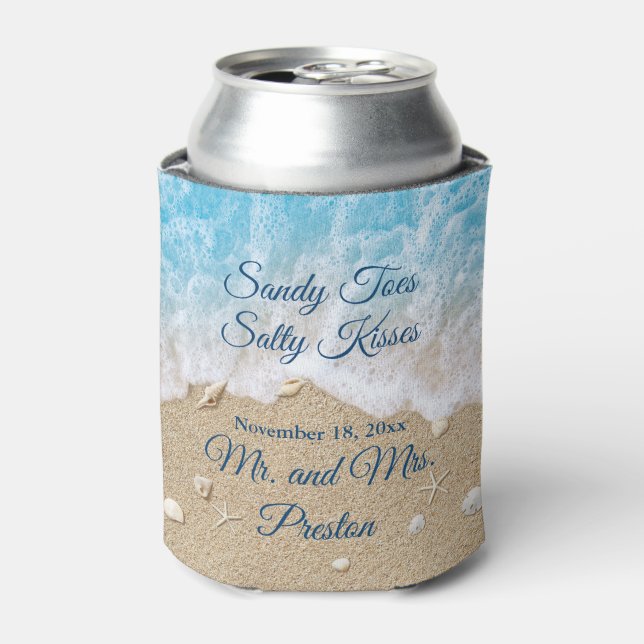 Blue Beach Waves Sandy Toes Cooler (Can Front)