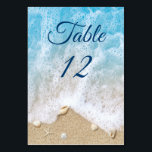 Blue Beach Waves Sandy Toes Salty Kisses Table Number<br><div class="desc">Blue waves, seashells, starfish and sand dollars on a beach sand background accent this table number card, making it perfect for the beach, destination, lakeside or Caribbean wedding. These cards are part of the Blue Waves Wedding Collection, but would be perfect for any beach themed event. Remember to order these...</div>