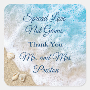 Blue Beach Waves Spread Love Hand Sanitizer Square Sticker