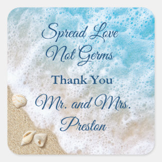 Blue Beach Waves Spread Love Hand Sanitizer Square Sticker