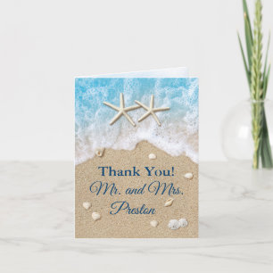 Blue Beach Waves & Starfish Carte de remerciements