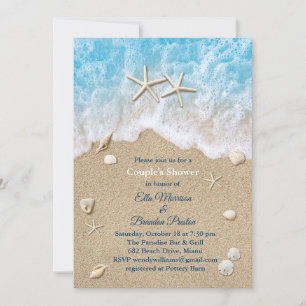 Blue Beach Waves & Starfish Couple's Shower Invitation