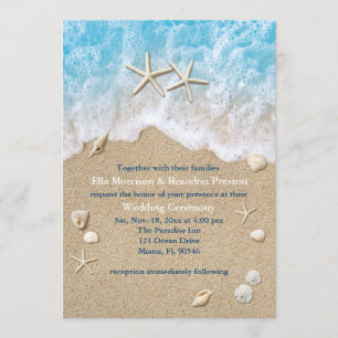 Blue Beach Waves & Starfish Faire-part de mariage