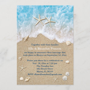 Blue Beach Waves & Starfish Post Wedding Invitation