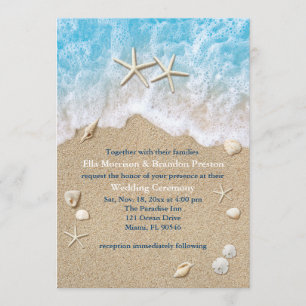Blue Beach Waves & Starfish Wedding Invitation