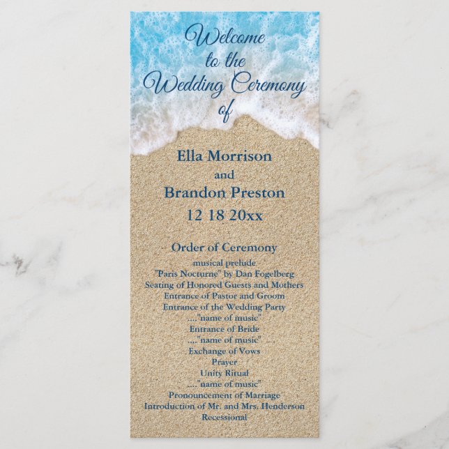 Blue Beach Waves Wedding Program (Front)