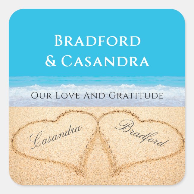 Blue Beach Wedding 2 Coeurs dans Sand Stickers (Devant)