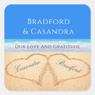 Blue Beach Wedding 2 Coeurs dans Sand Stickers