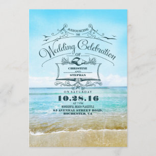 Blue Beach Wedding Announcement Invitations