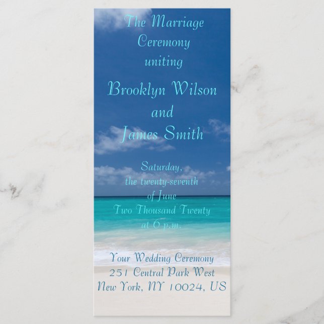 Blue Beach Wedding Ceremony Programs (Front)