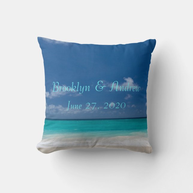 Blue Beach Wedding Pillows (Front)