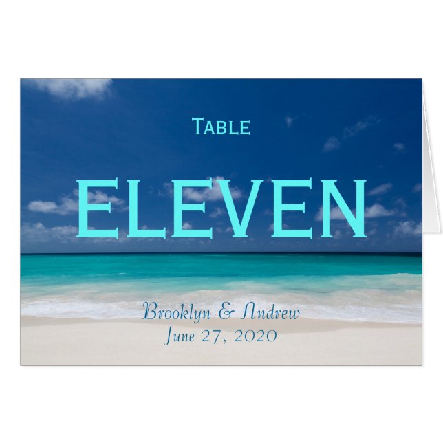 Blue Beach Wedding Table Numbers (Front Horizontal)