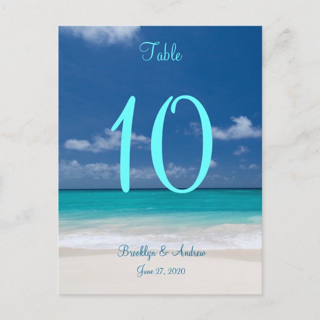 Blue Beach Wedding Table Numbers Postcard (Front)