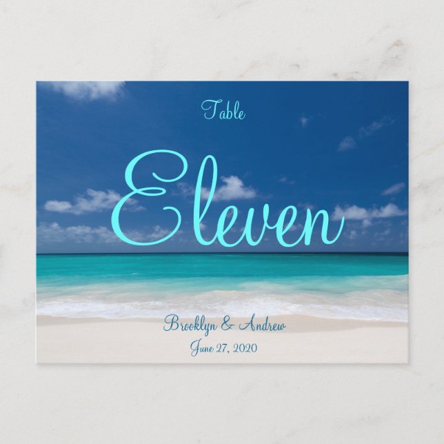 Blue Beach Wedding Table Numbers Postcards (Front)