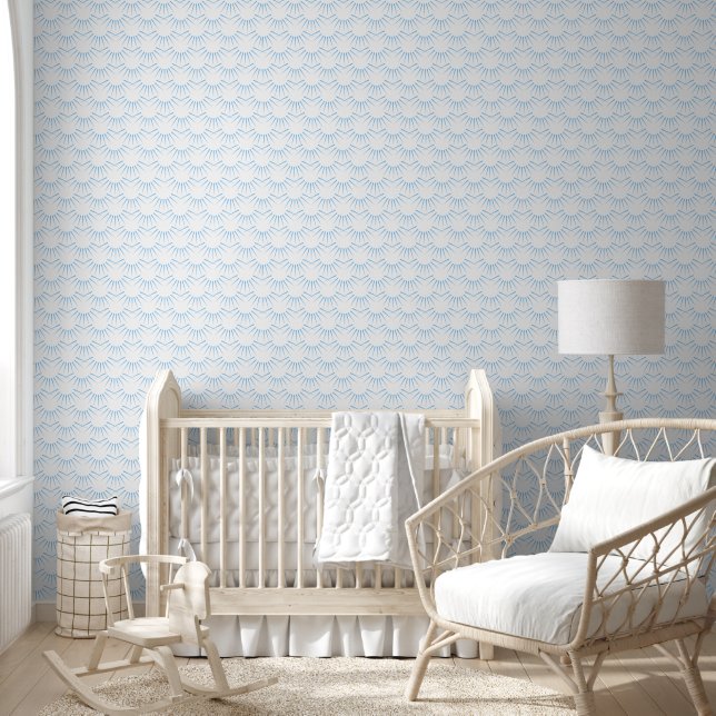 Blue beams on white graphic pattern wallpaper (Kids)