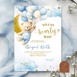 Blue Bear and balloon Boy Baby Shower invitat Invitation