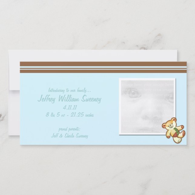 Blue Bear Baby Announcement Photo Cards (Front)
