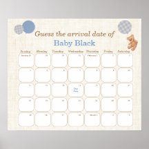 Blue Bear Baby Shower Guess The Due Date Calendar
