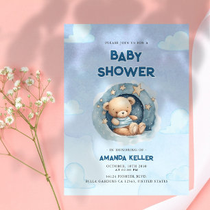 Blue Bear Baby Shower Invitation