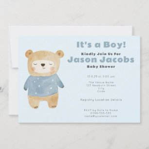 Blue Bear Baby Shower "it's a boy" invitation