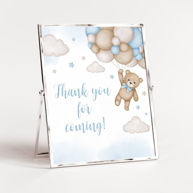 Blue Bear Baby Shower Thank you for Coming Poster (Blue Bear Baby Shower Thank you for Coming Sign)