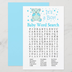 Blue bear Baby Shower Word Search Game