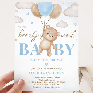 Blue Bear Balloon Baby Shower Invitation