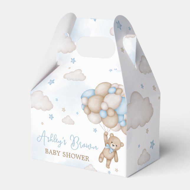 Blue Bear Balloons Baby Shower Favor Box (Front Side)