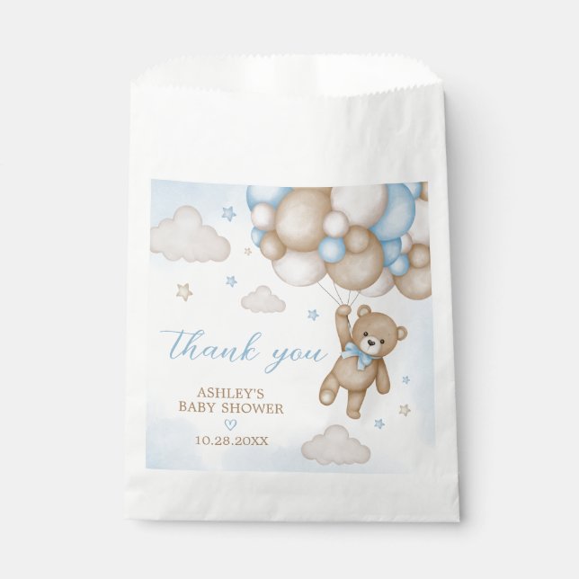 Blue Bear Balloons Baby Shower Favour Bag (Front)