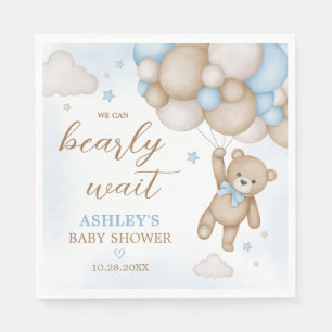 Blue Bear Balloons Baby Shower Napkin