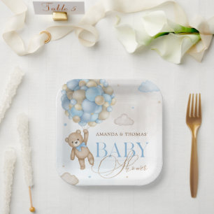 Blue Bear Balloons Baby Shower  Paper Plate