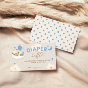 Blue Bear Balloons Boy Baby Shower Diaper Raffle Enclosure Card
