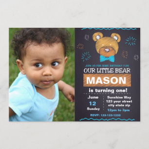 Blue Bear Birthday Invitation with photo