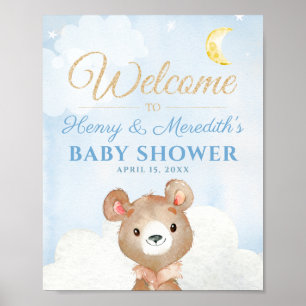 Blue Bear Boy's Baby Shower Welcome Sign Poster