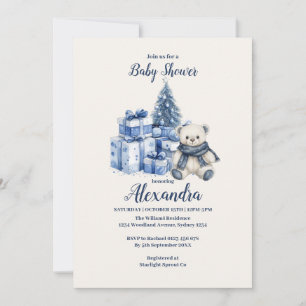 Blue Bear Christmas Baby Shower Invitation
