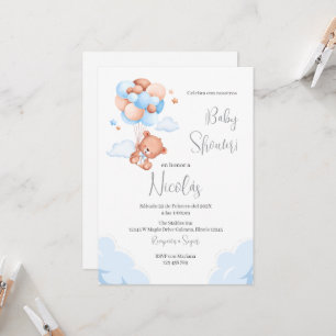 Blue Bear Espagnol Baby shower Boy invitation