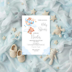 Blue Bear Espagnol Baby shower Boy invitation