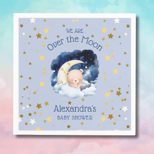 Blue Bear Gold Stars Over the Moon Baby Shower Napkin