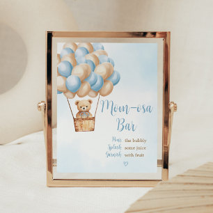 Blue Bear Hot Air Balloon Baby Shower Mom Osa Bar Poster