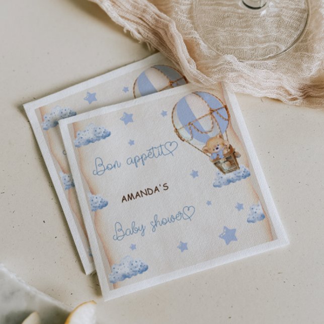 Blue Bear Hot Air Balloon Rustic baby shower Napkin (Creator Uploaded)