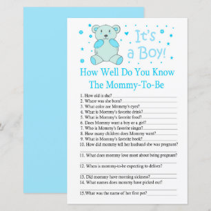Blue bear How well do you know baby shower game