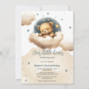 Blue bear on clouds baby shower invitation 